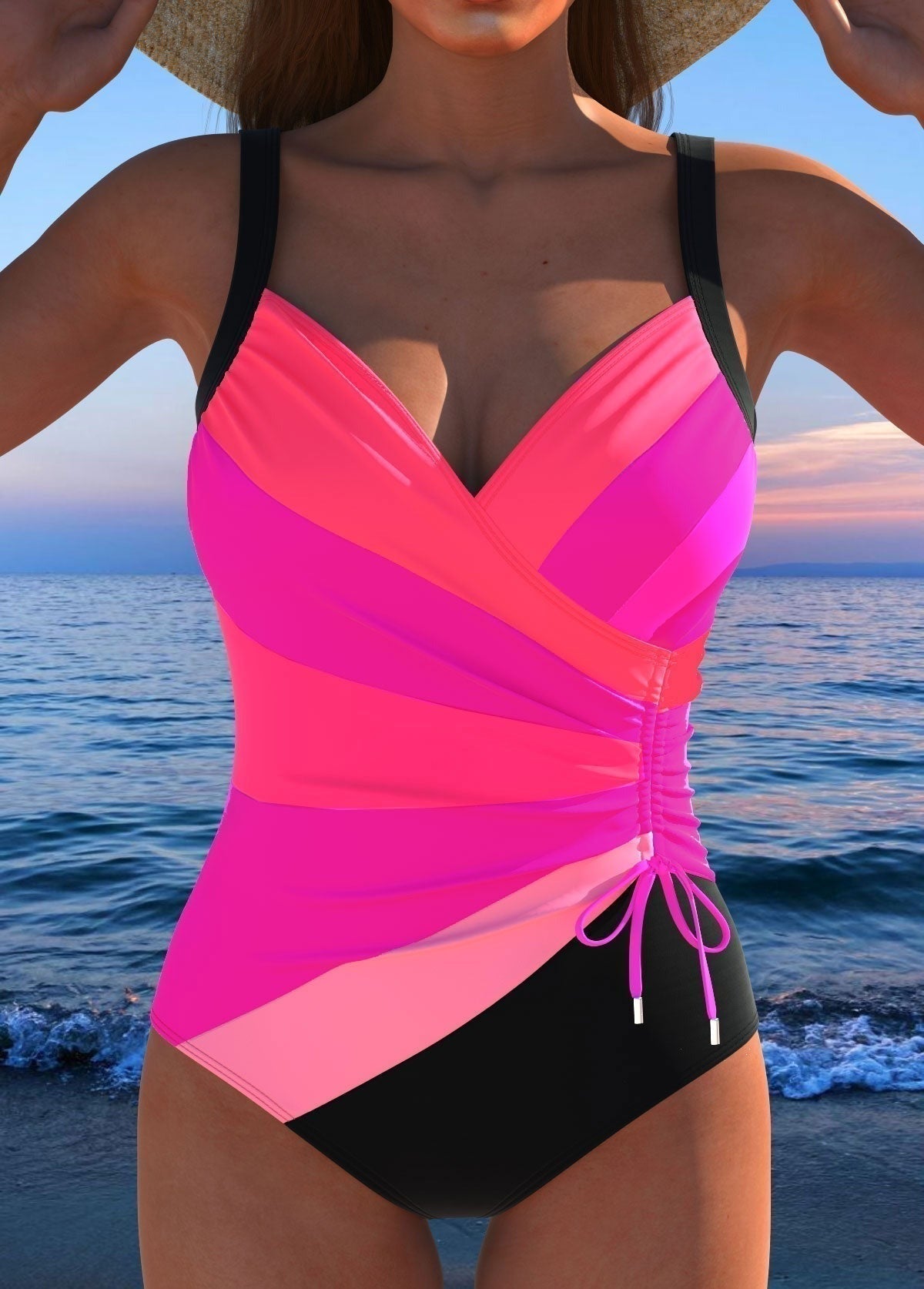 Nathalie | Wrap-Neck Adjustable-Strap One-Piece Women Swimwear