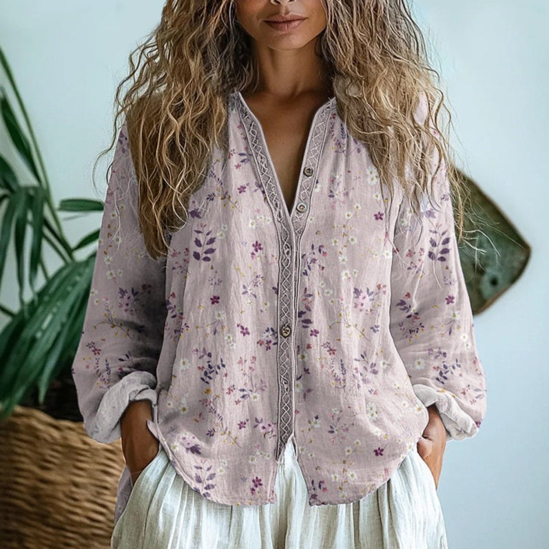 Sophia | Retro Floral Button-Down Women Blouses