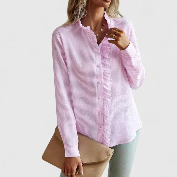 Clara | Ruffle-Trim Stand-Collar Women Blouses