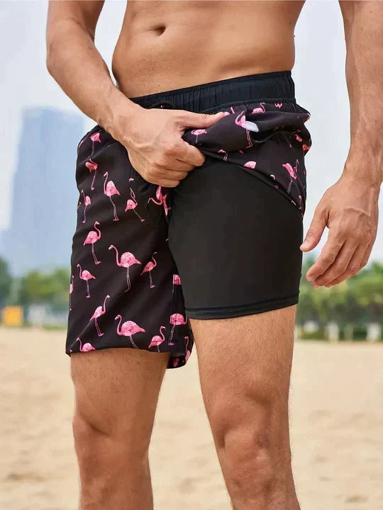 Quinton | Tropical Palm Print Lined Men's Swim Shorts for Summer