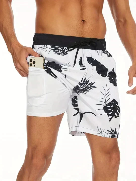 Quinton | Tropical Palm Print Lined Men's Swim Shorts for Summer