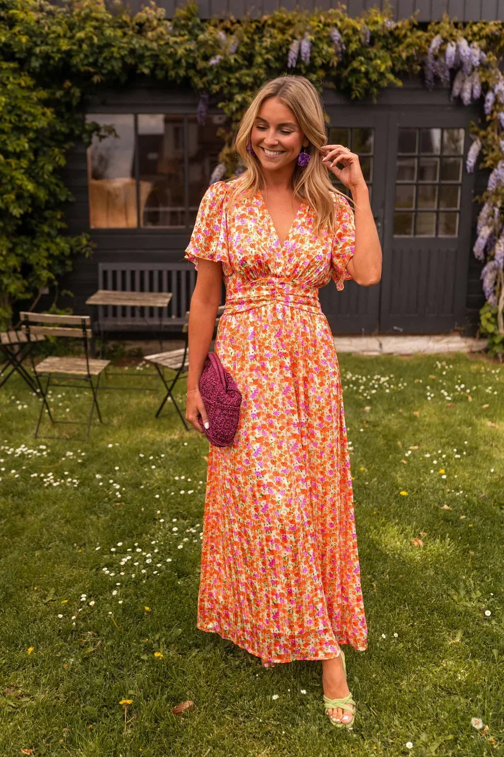 Layla | Floral Empire-Waist V-Neck Dress for Summer
