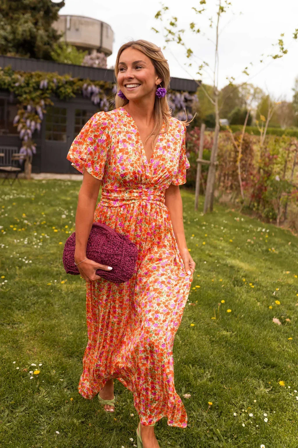 Layla | Floral Empire-Waist V-Neck Dress for Summer