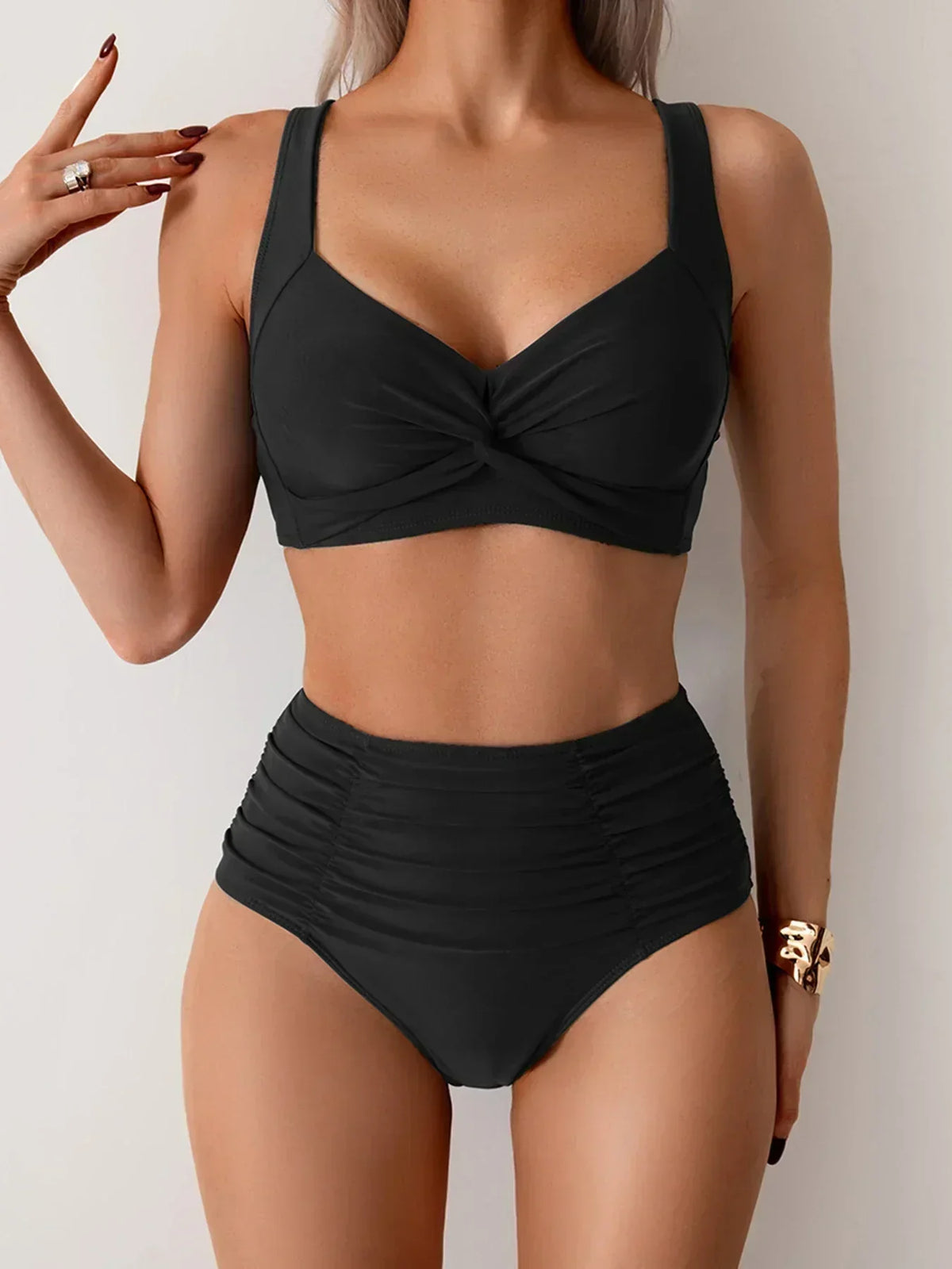 Rosetta | Twisted Bandeau Ruched High-Waist Women Bikinis