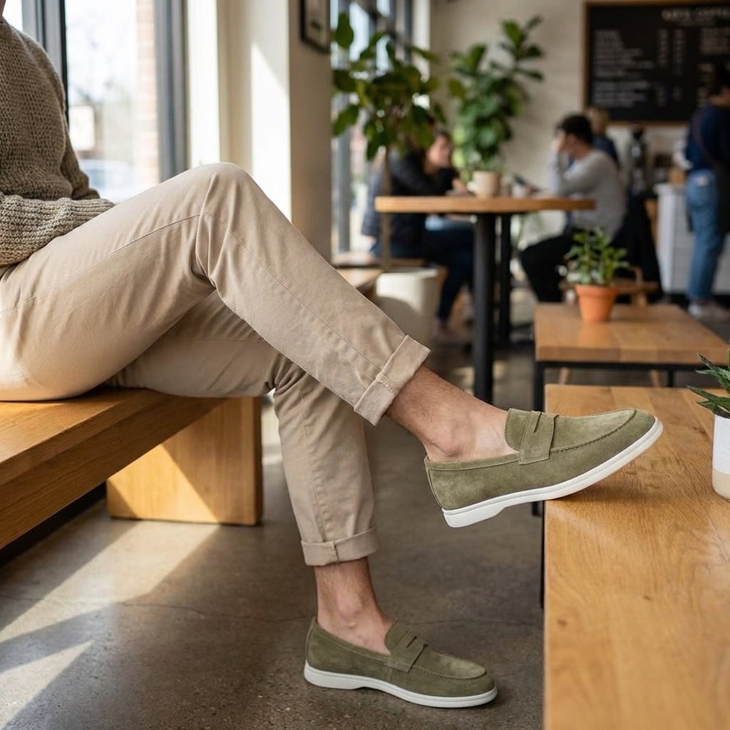 Wesley | Slim Suede White-Sole Penny Men Loafers