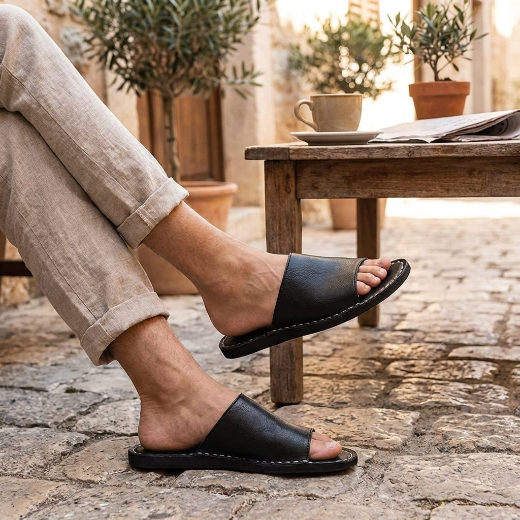 Ronan | Hand-Stitched Leather Slide Men Sandals for Summer