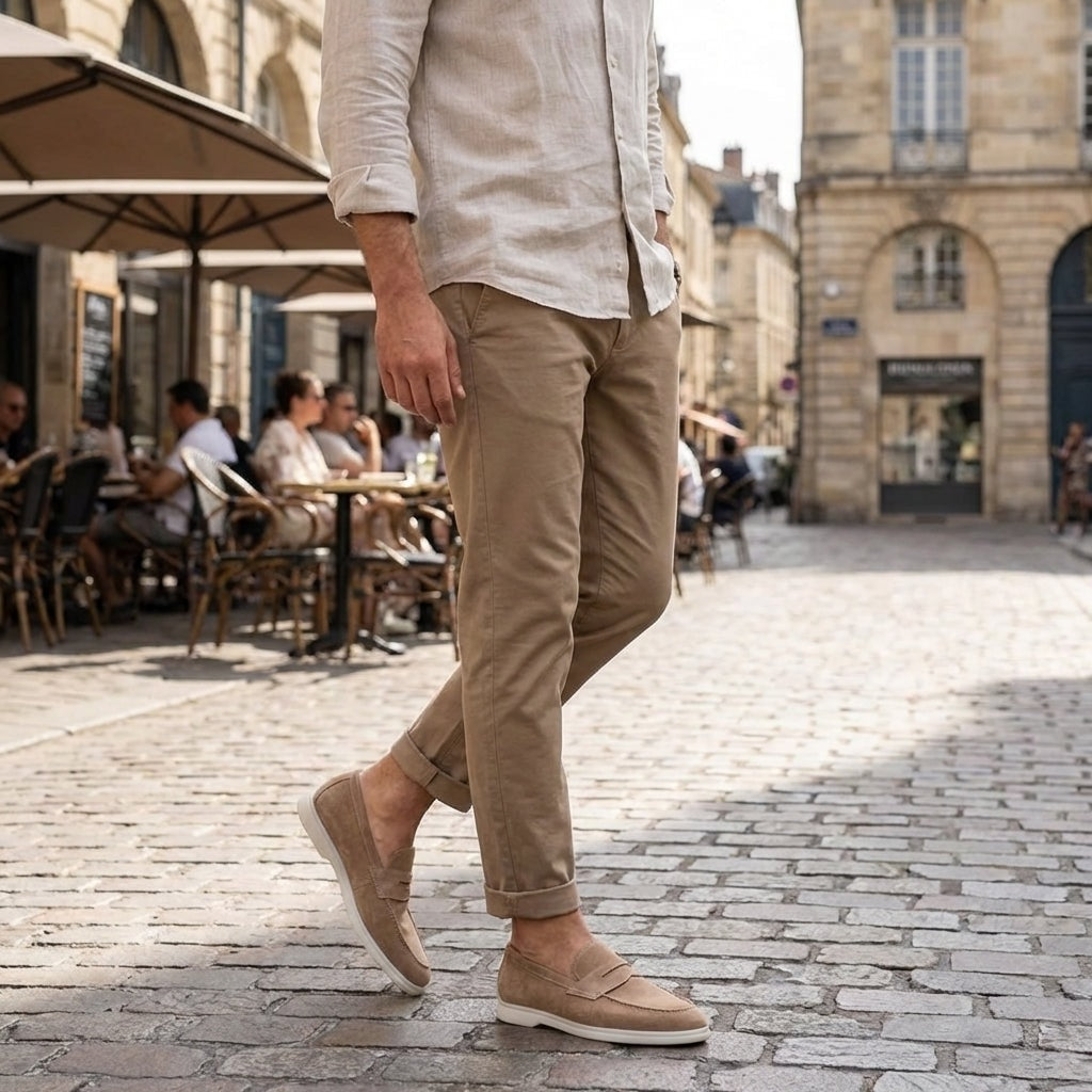 Wesley | Slim Suede White-Sole Penny Men Loafers