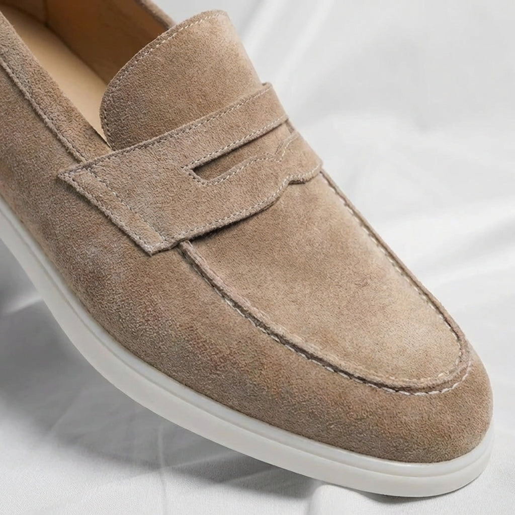 Wesley | Slim Suede White-Sole Penny Men Loafers
