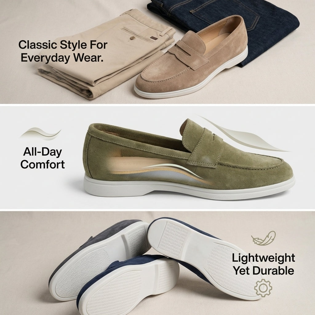 Wesley | Slim Suede White-Sole Penny Men Loafers