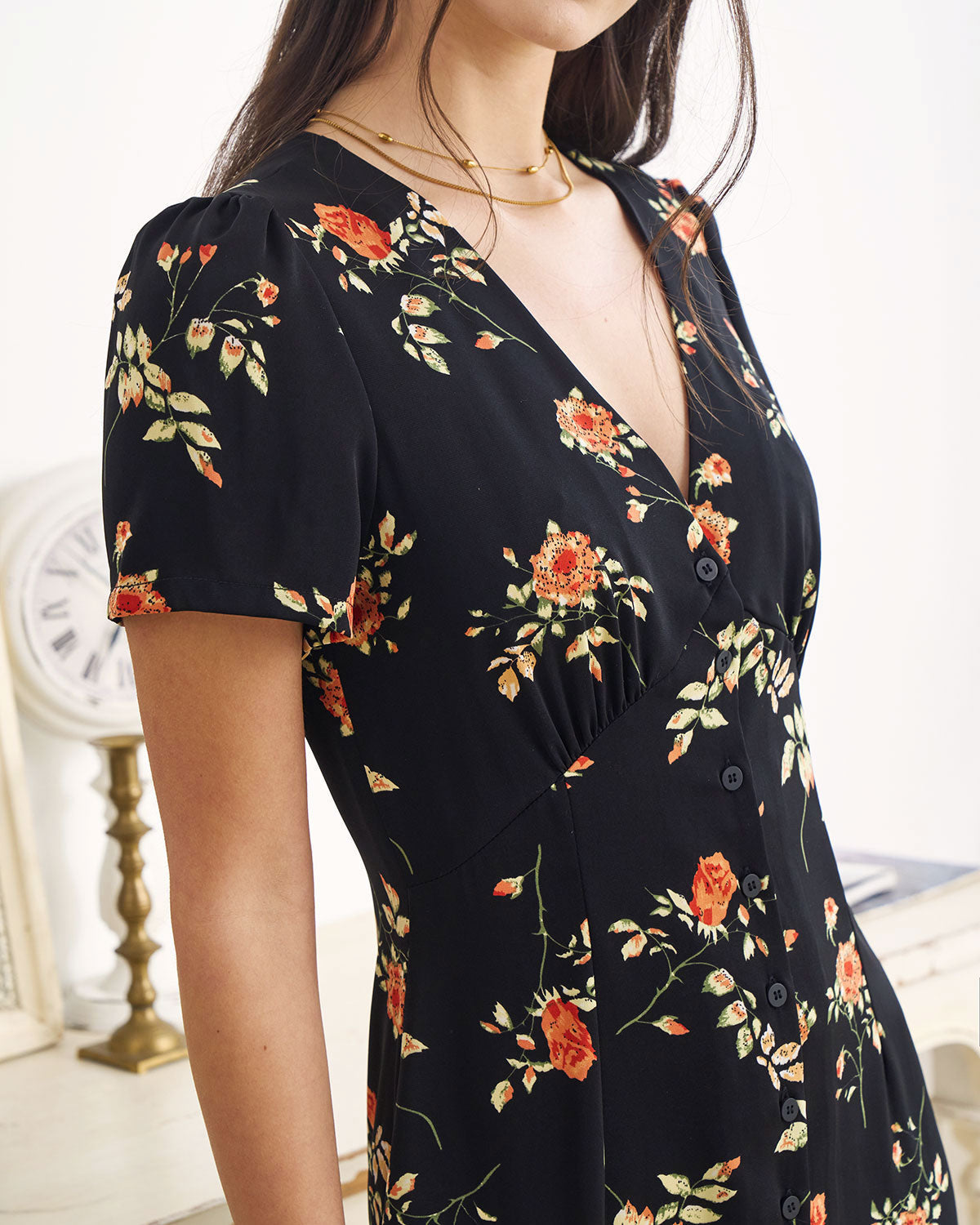 Natalia | Retro Floral Short-Sleeve Maxi Dress