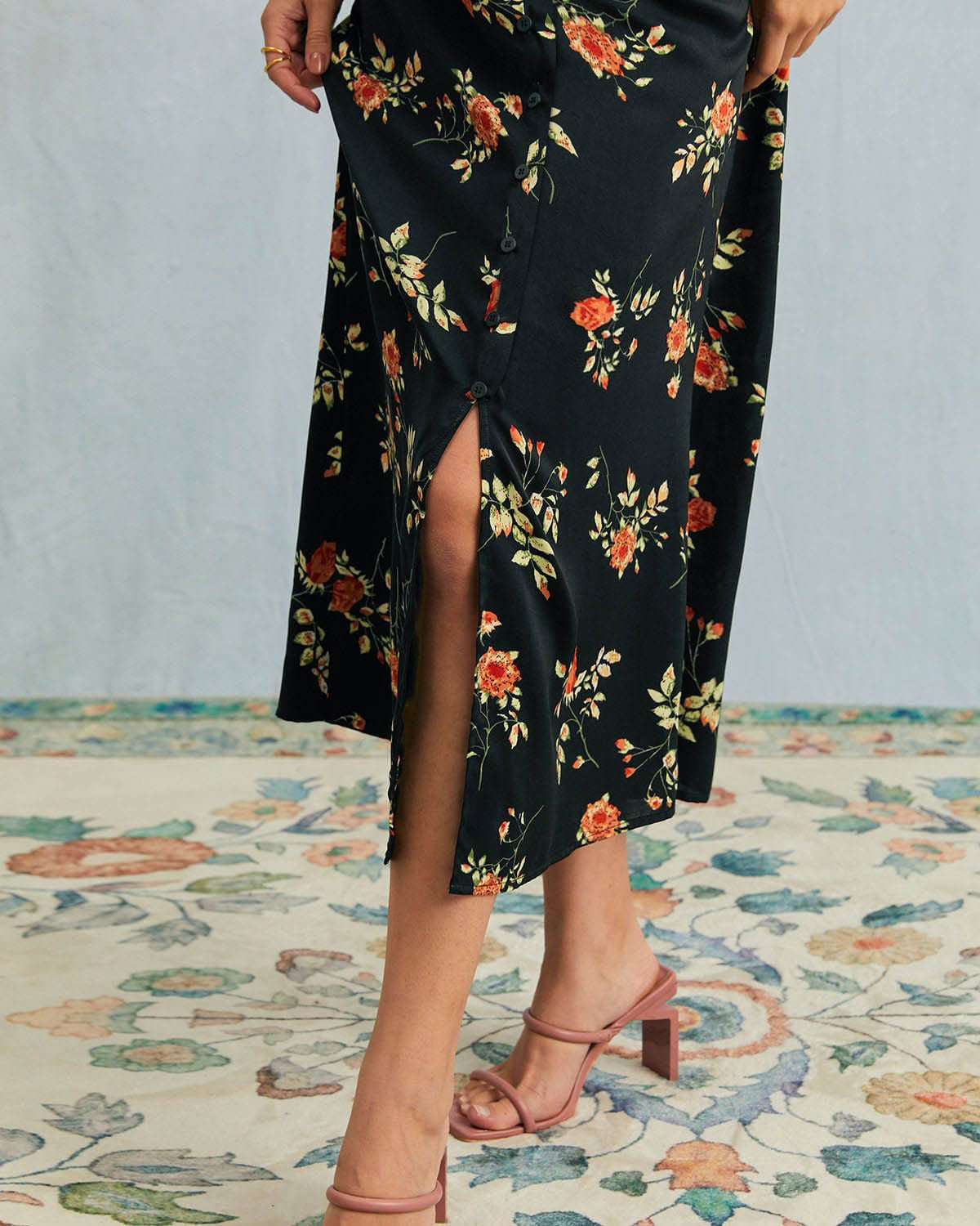 Natalia | Retro Floral Short-Sleeve Maxi Dress