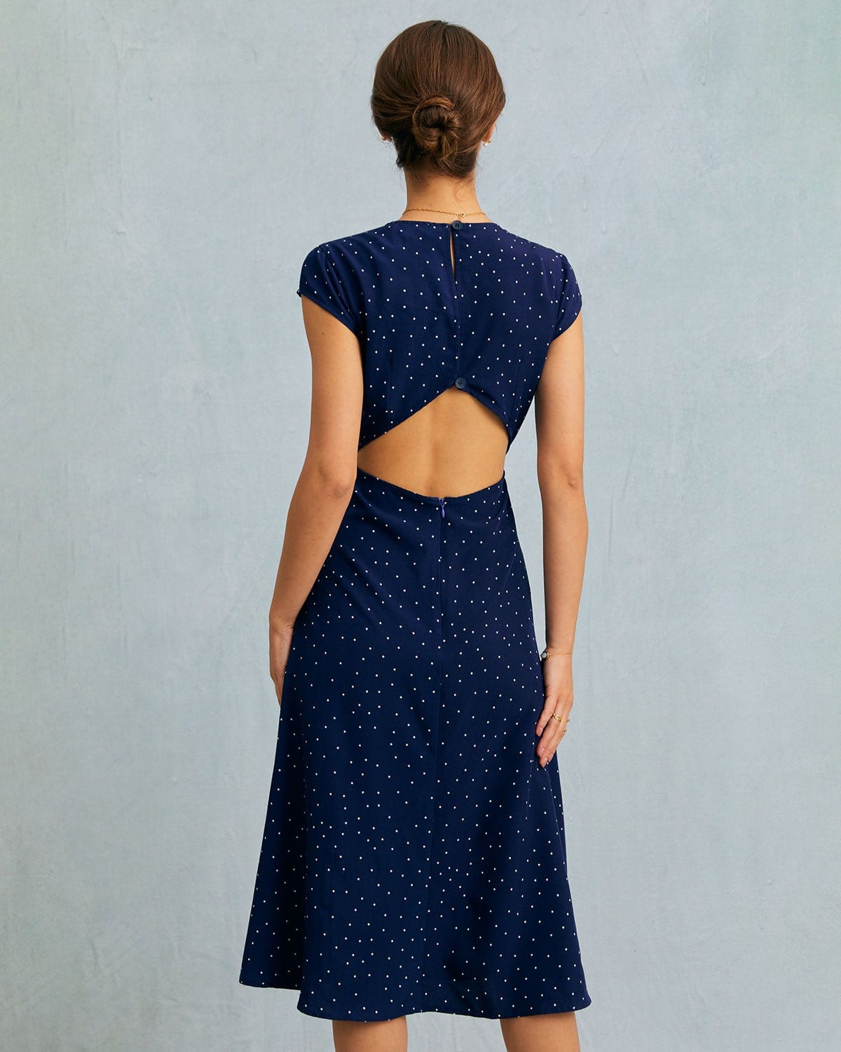 Mira | Polka Dot Cut-Out Midi Dress