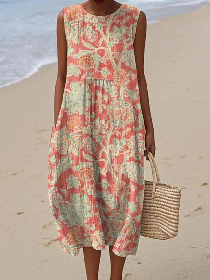 Astrid | Vintage Floral Cotton Pocket Dress for Summer