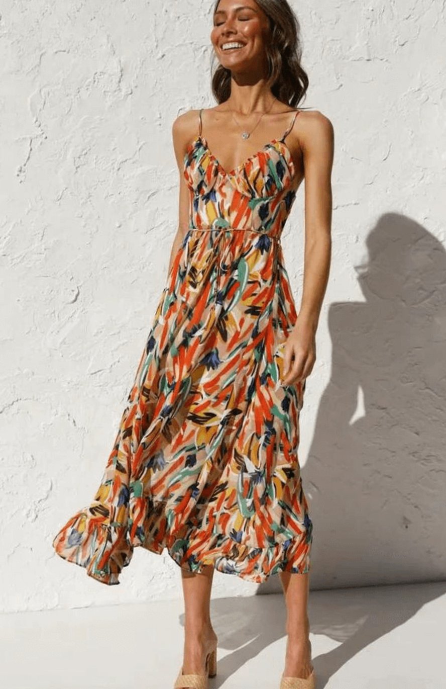 Alice | Boho Spaghetti-Strap Midi Dress for Summer