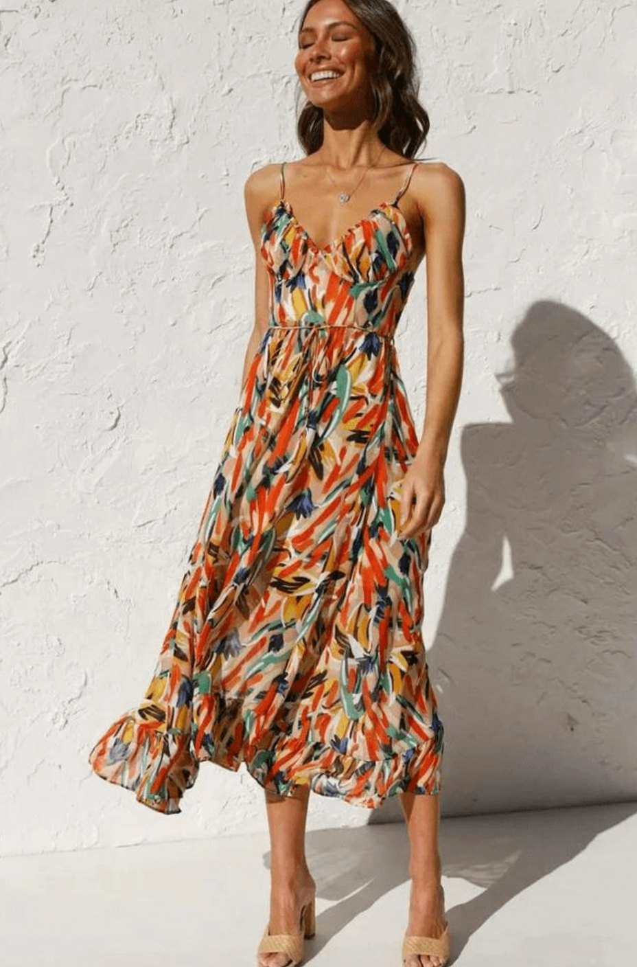 Alice | Boho Spaghetti-Strap Midi Dress for Summer