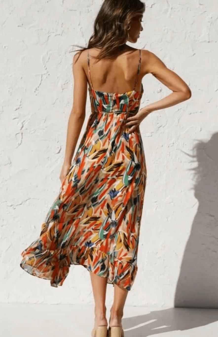 Alice | Boho Spaghetti-Strap Midi Dress for Summer