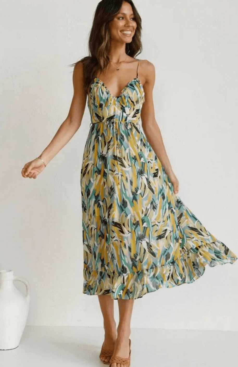 Alice | Boho Spaghetti-Strap Midi Dress for Summer