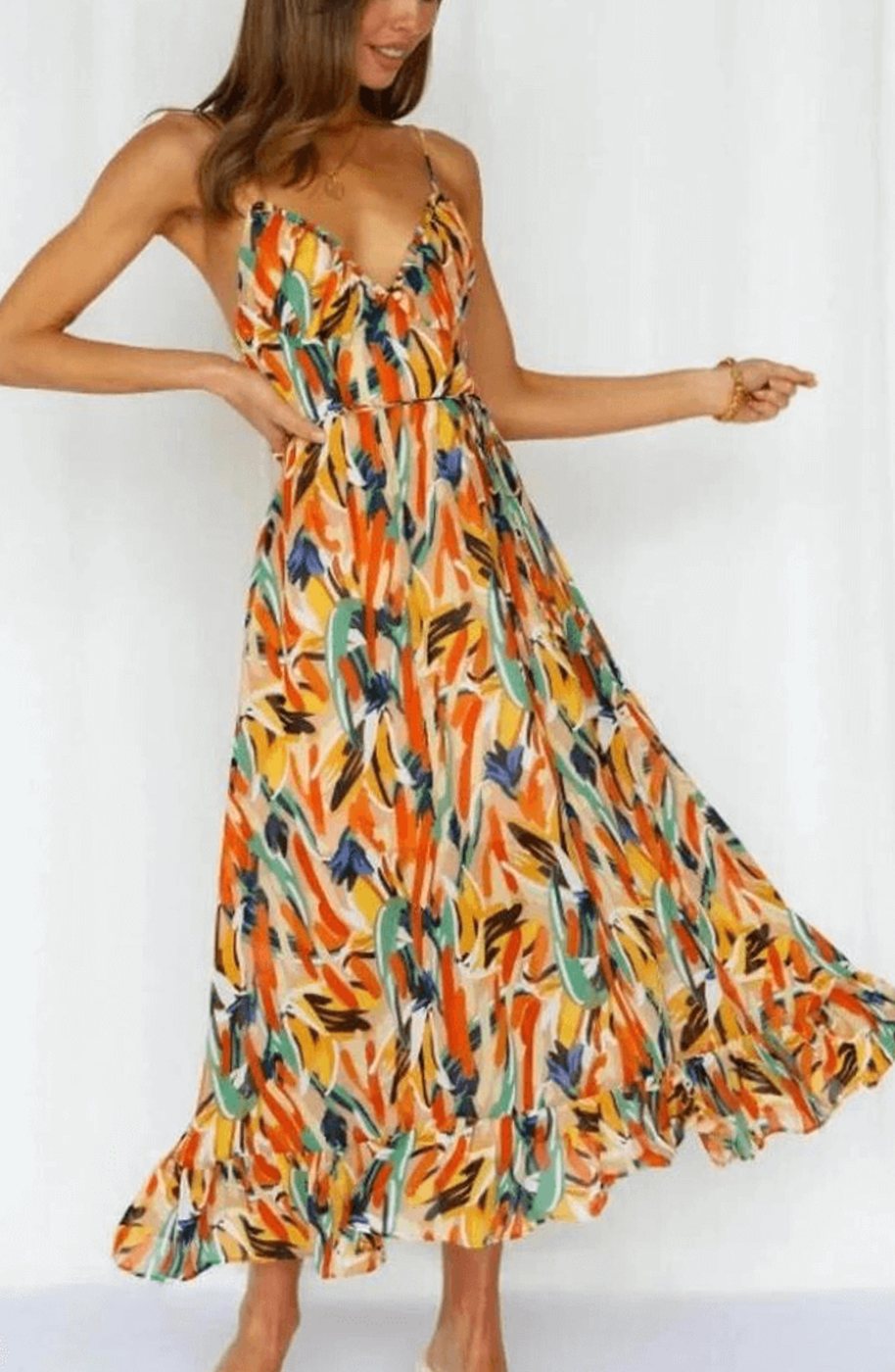 Alice | Boho Spaghetti-Strap Midi Dress for Summer