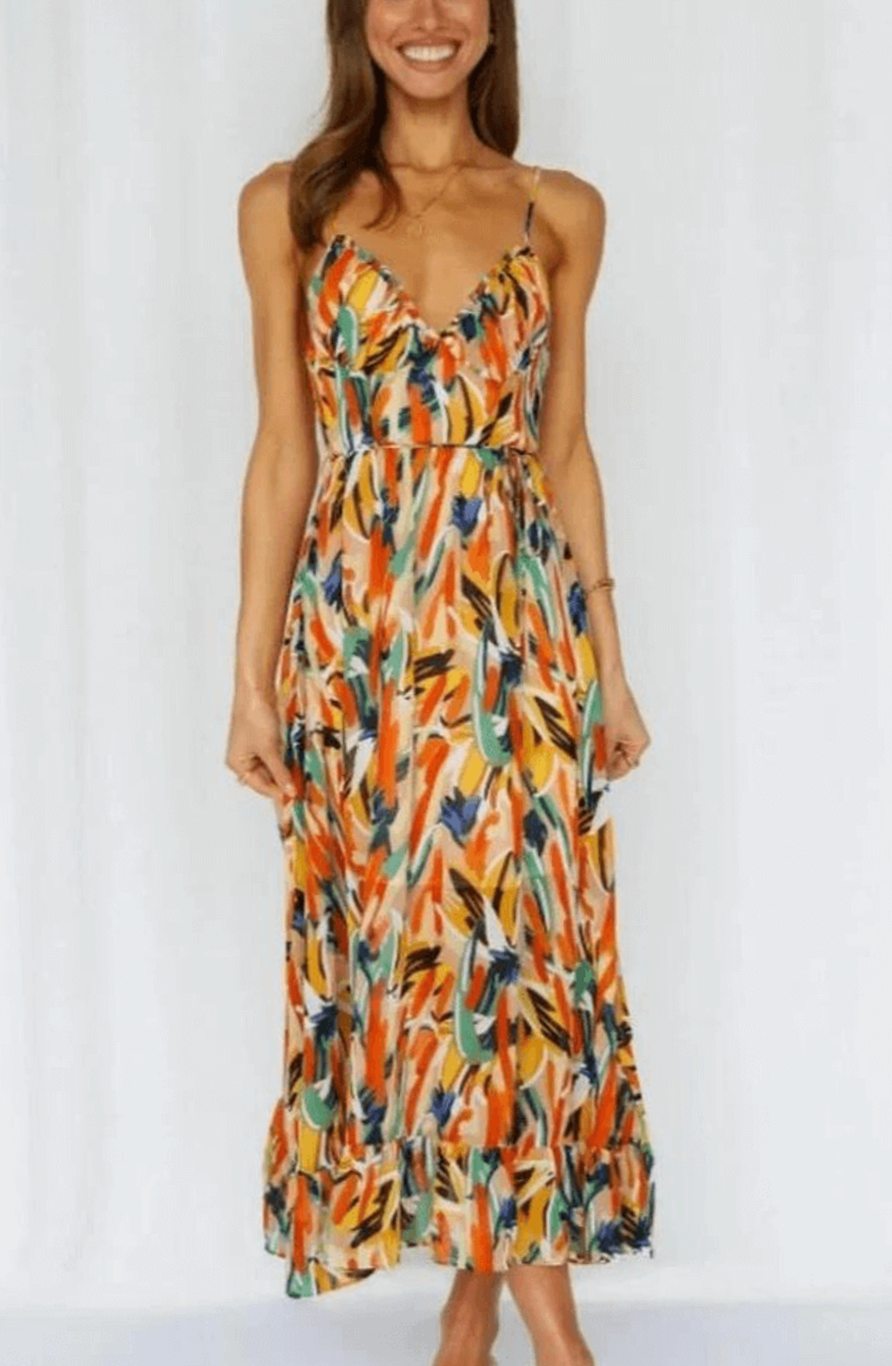 Alice | Boho Spaghetti-Strap Midi Dress for Summer