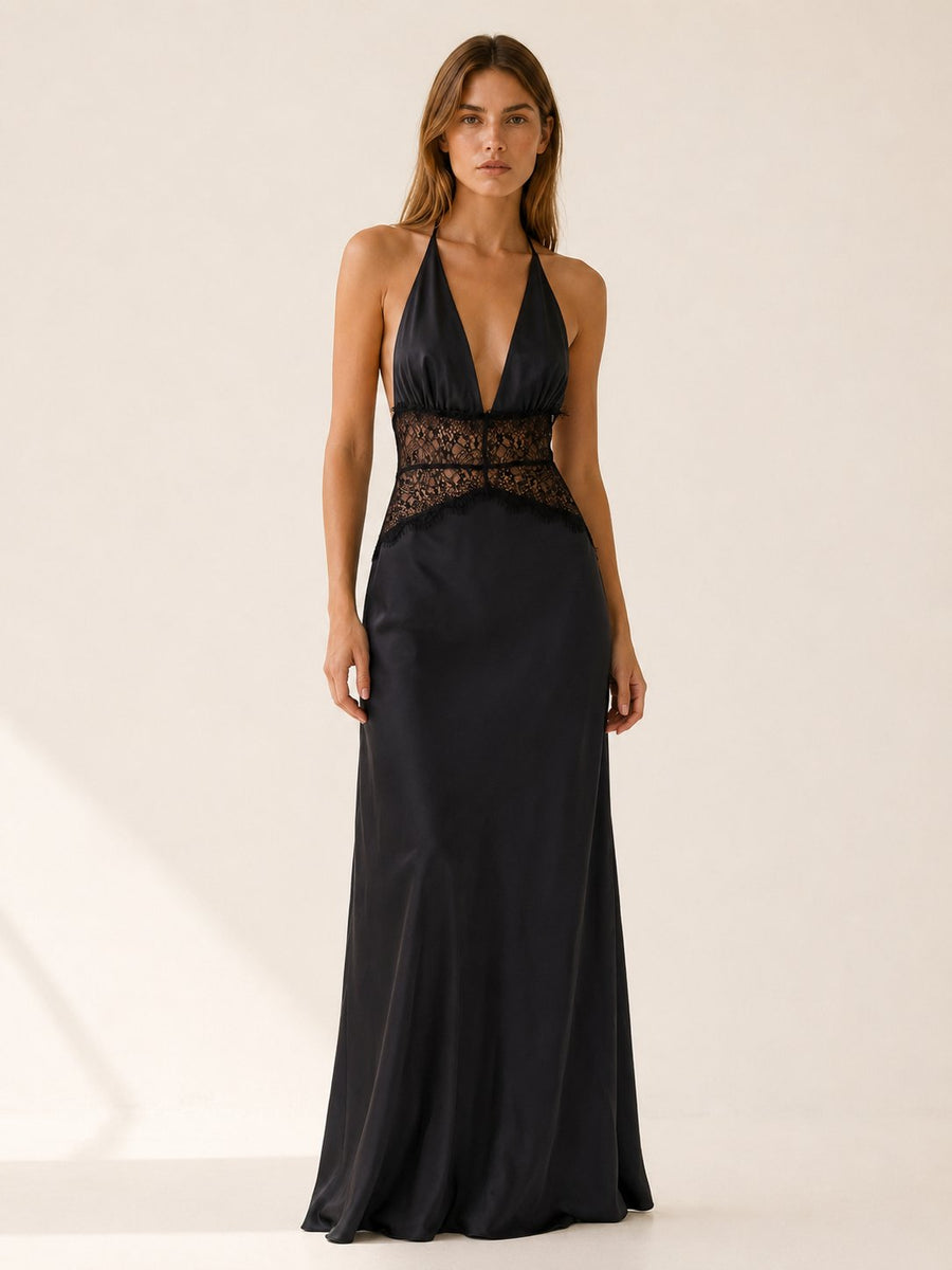Nadia | Backless Halter Plunge Women Party Dress