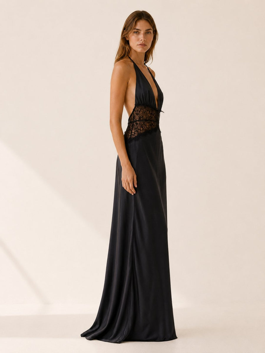 Nadia | Backless Halter Plunge Women Party Dress