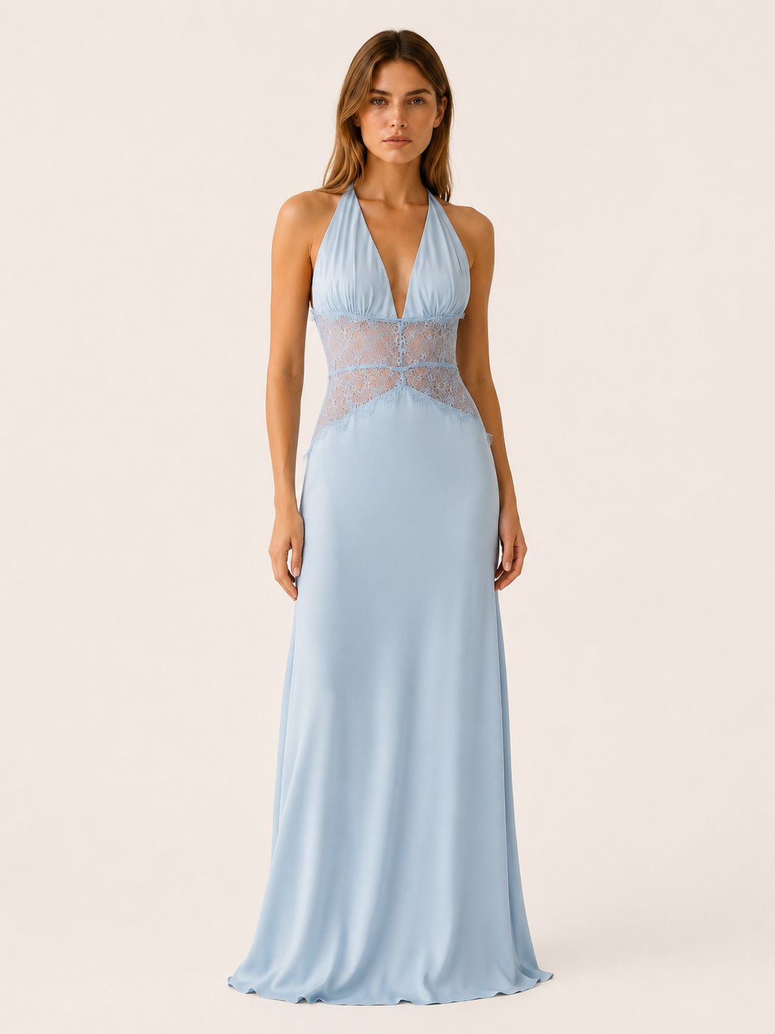 Nadia | Backless Halter Plunge Women Party Dress