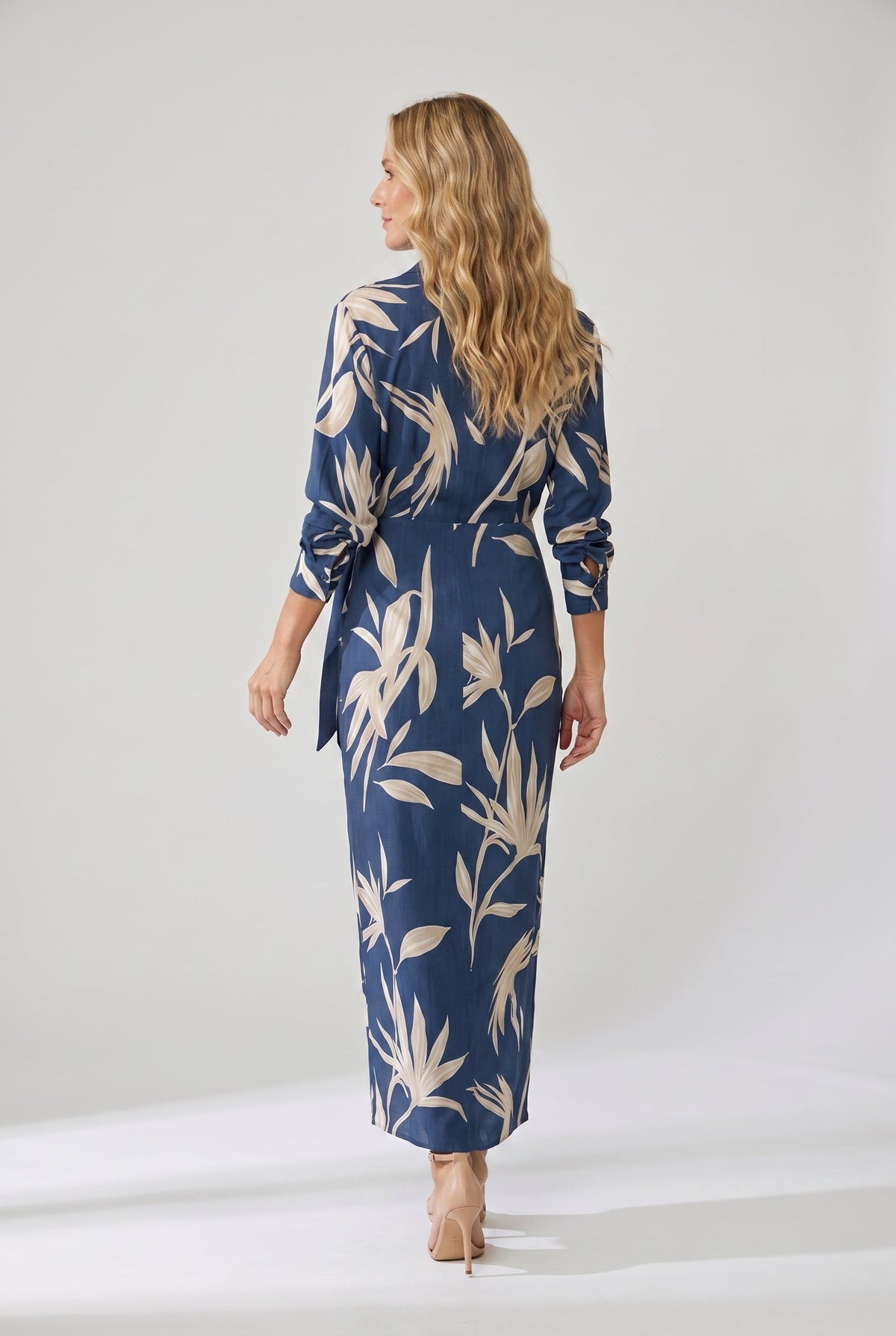 Thalia | Leaf Print Collared Wrap Maxi Dress for Summer