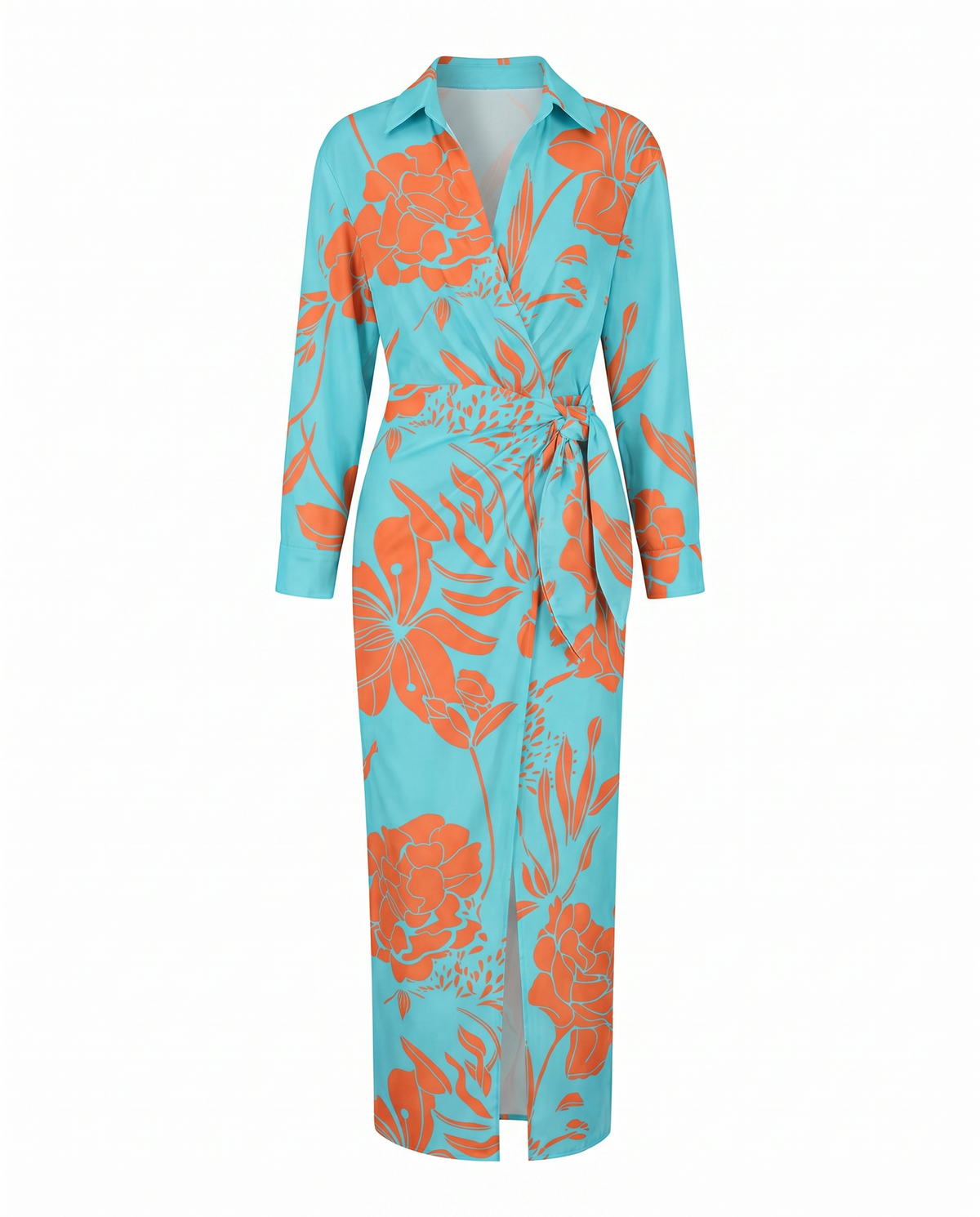 Thalia | Leaf Print Collared Wrap Maxi Dress for Summer