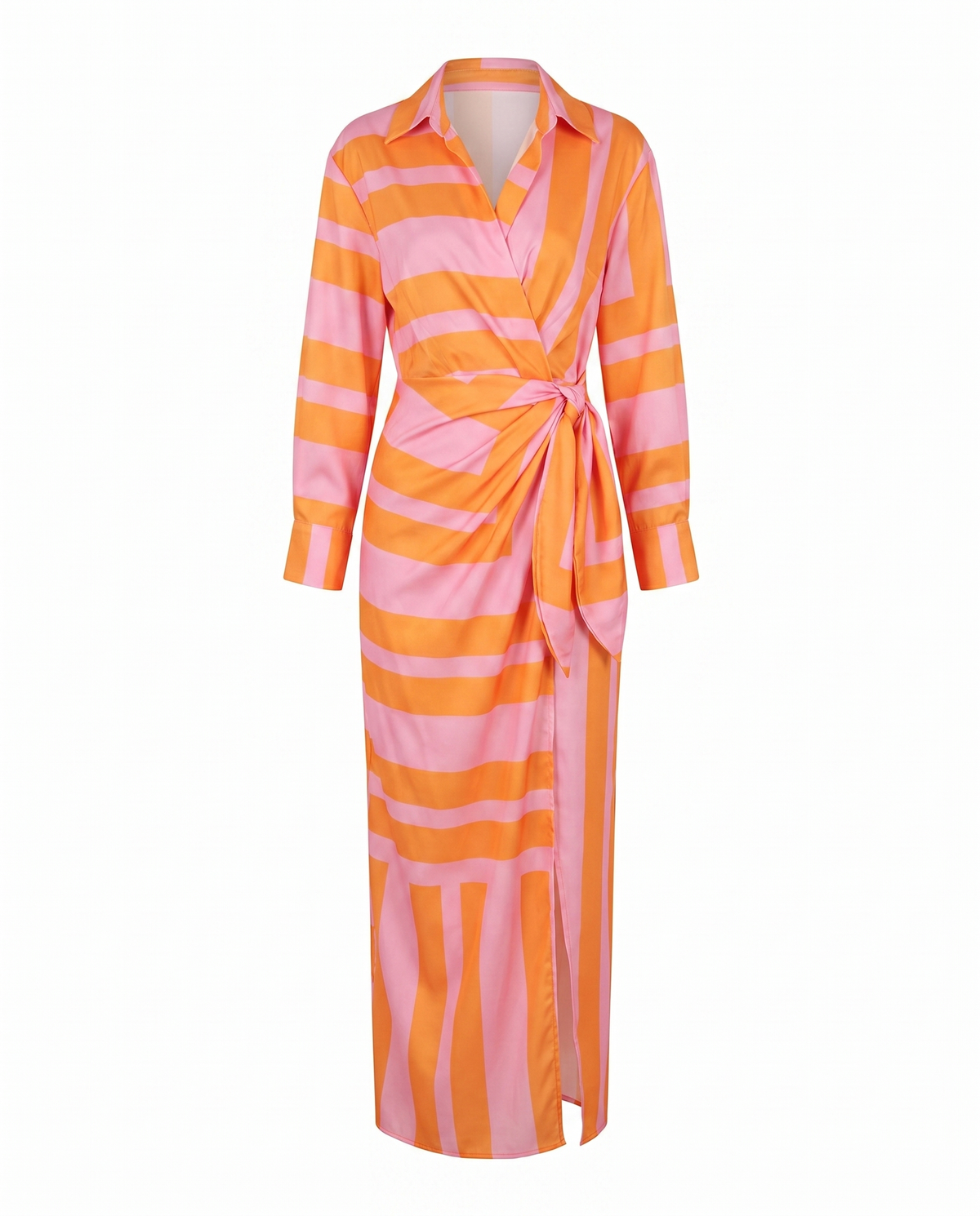 Thalia | Leaf Print Collared Wrap Maxi Dress for Summer