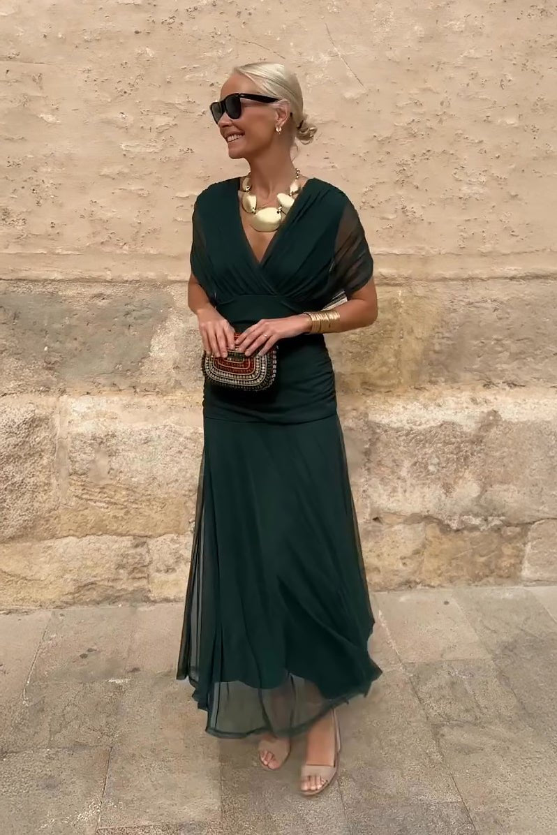 Wren | Pleated Chiffon V-Neck Women Party Dress