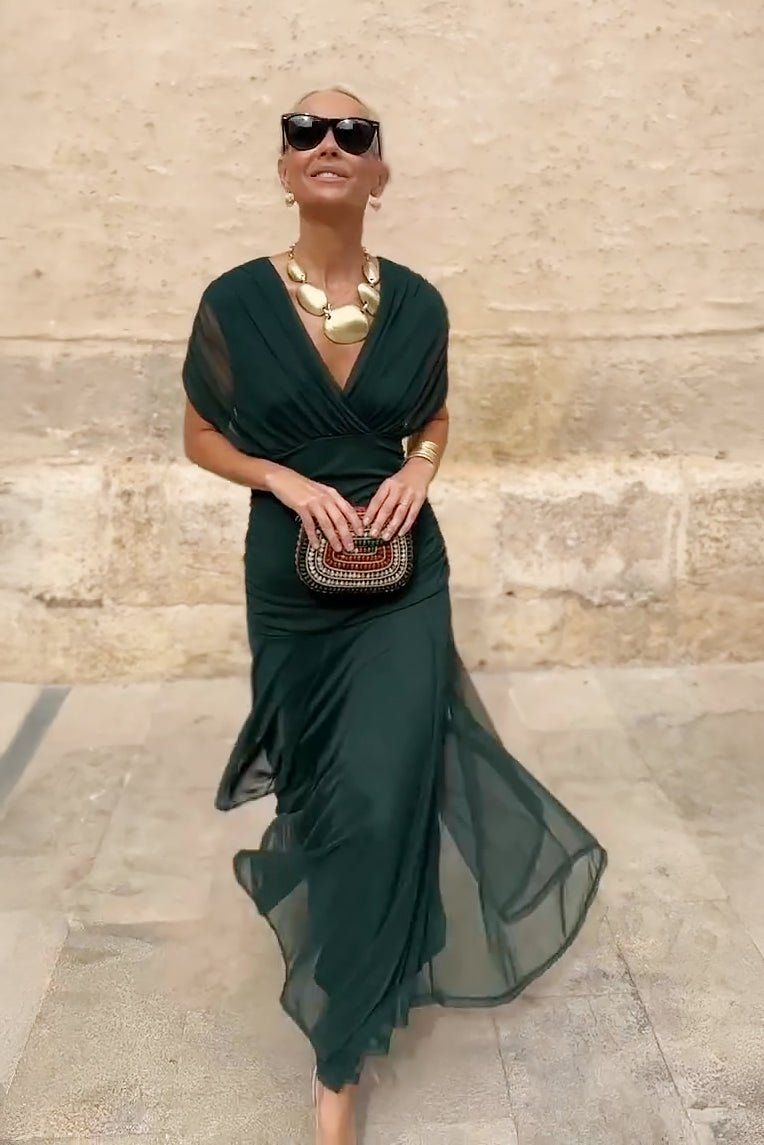 Wren | Pleated Chiffon V-Neck Women Party Dress