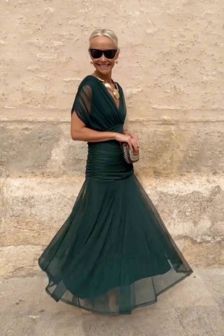 Wren | Pleated Chiffon V-Neck Women Party Dress