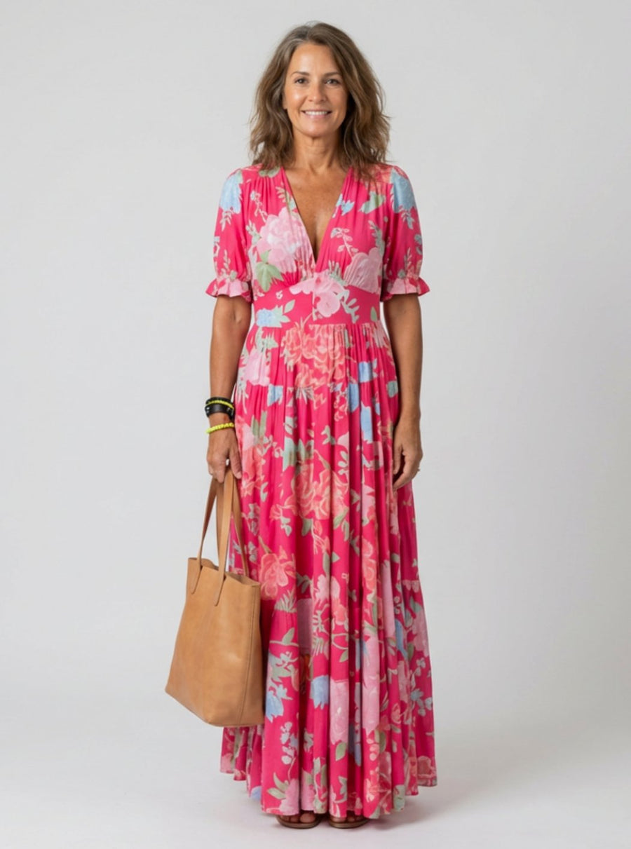 Genevieve | Flutter-Sleeve Floral Maxi Dress for Spring