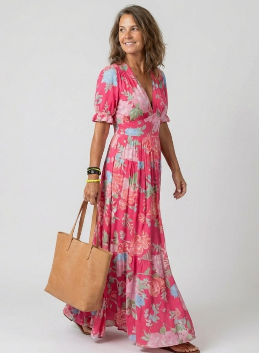 Genevieve | Flutter-Sleeve Floral Maxi Dress for Spring