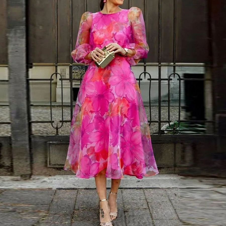 Matilda | Long-Sleeve Floral Midi Women Party Dress