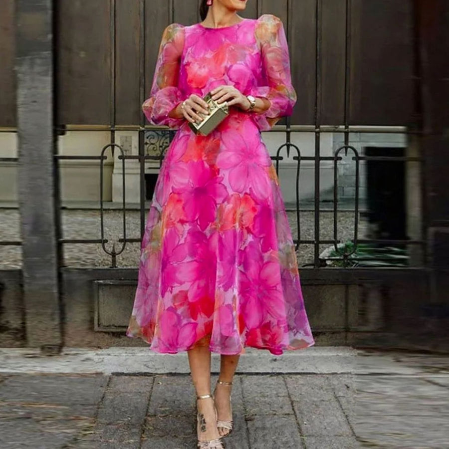 Matilda | Long-Sleeve Floral Midi Women Party Dress