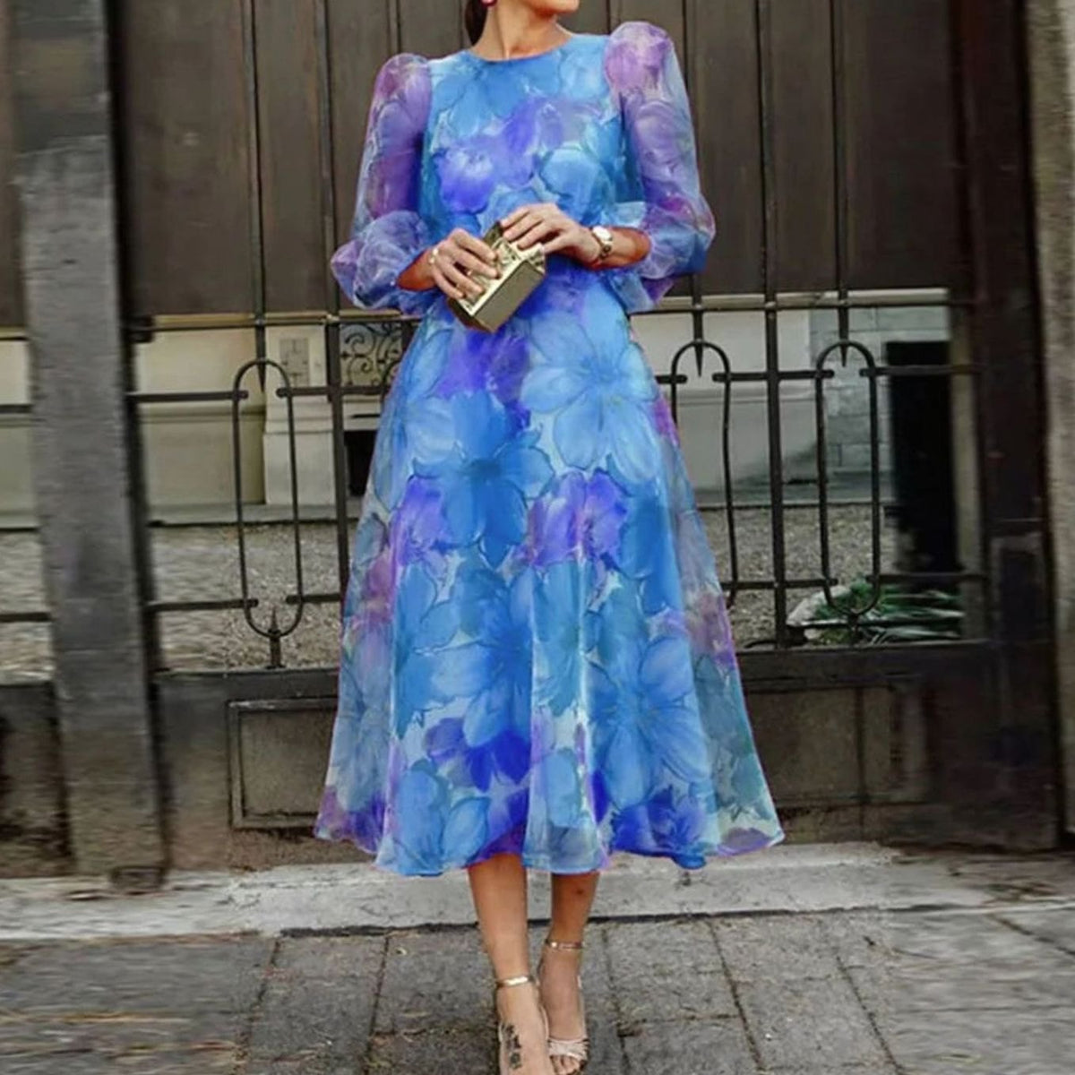 Matilda | Long-Sleeve Floral Midi Women Party Dress