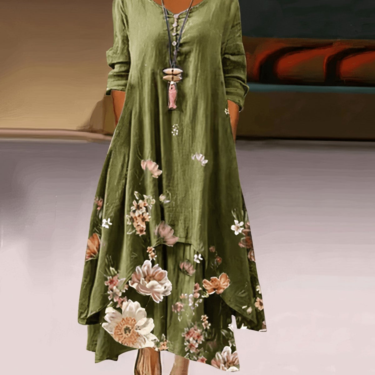 Florence | Long-Sleeve Relaxed Floral Maxi Dress for Spring