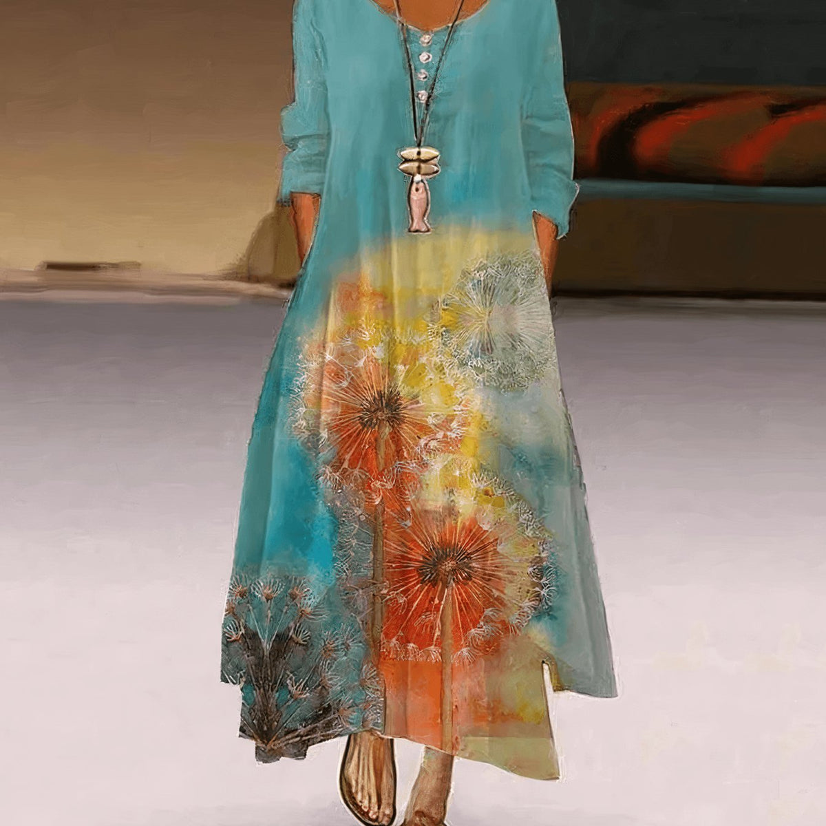 Florence | Long-Sleeve Relaxed Floral Maxi Dress for Spring
