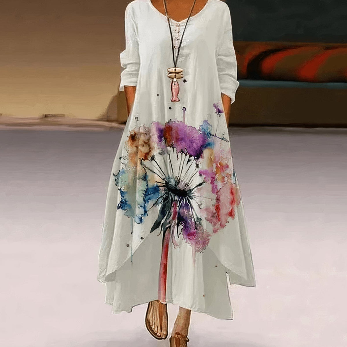 Florence | Long-Sleeve Relaxed Floral Maxi Dress for Spring