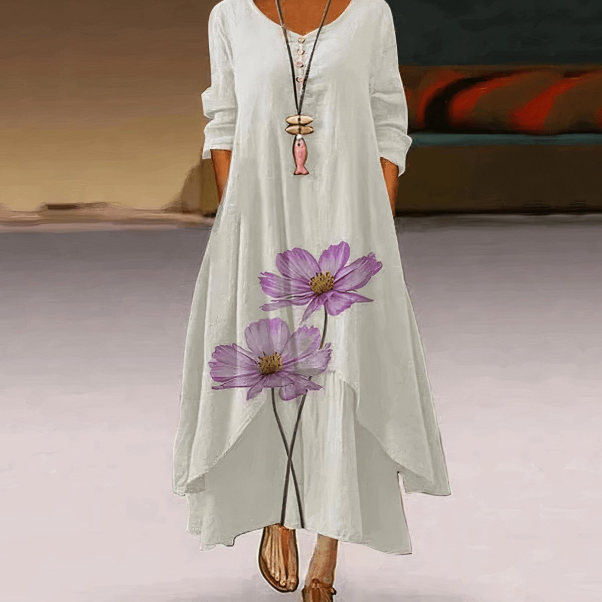 Florence | Long-Sleeve Relaxed Floral Maxi Dress for Spring