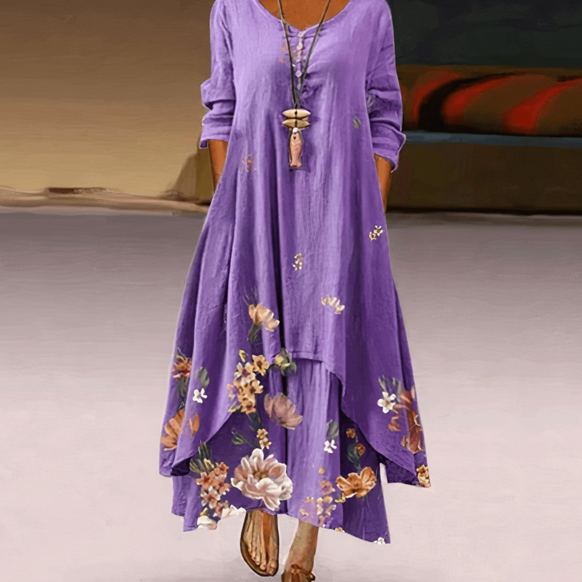 Florence | Long-Sleeve Relaxed Floral Maxi Dress for Spring