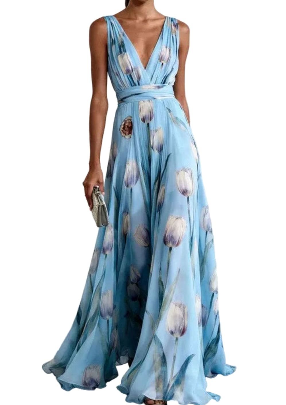 Iris | Tulip-Print Chiffon Maxi Women Party Dress