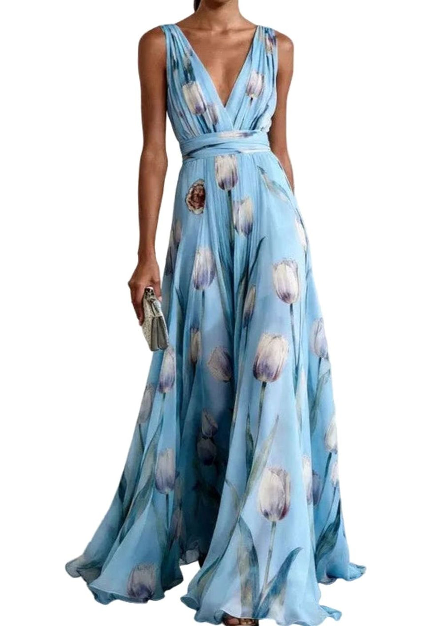 Iris | Tulip-Print Chiffon Maxi Women Party Dress