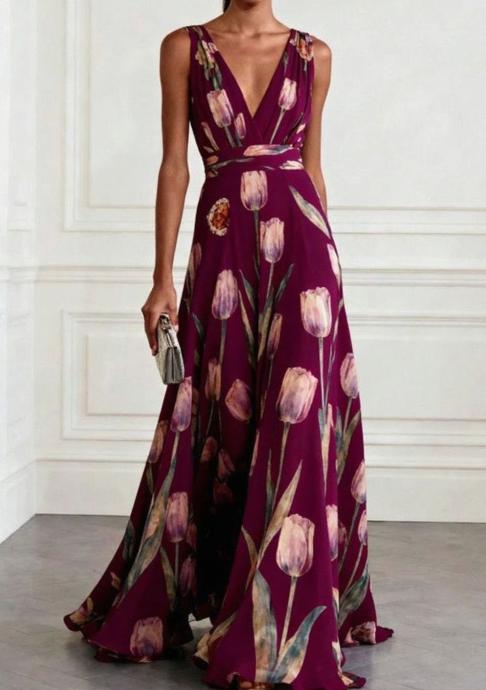 Iris | Tulip-Print Chiffon Maxi Women Party Dress