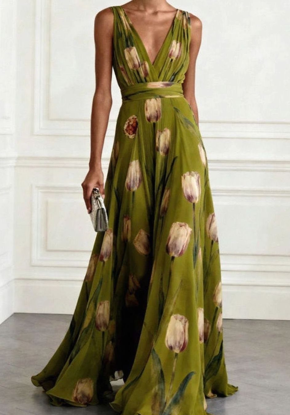 Iris | Tulip-Print Chiffon Maxi Women Party Dress