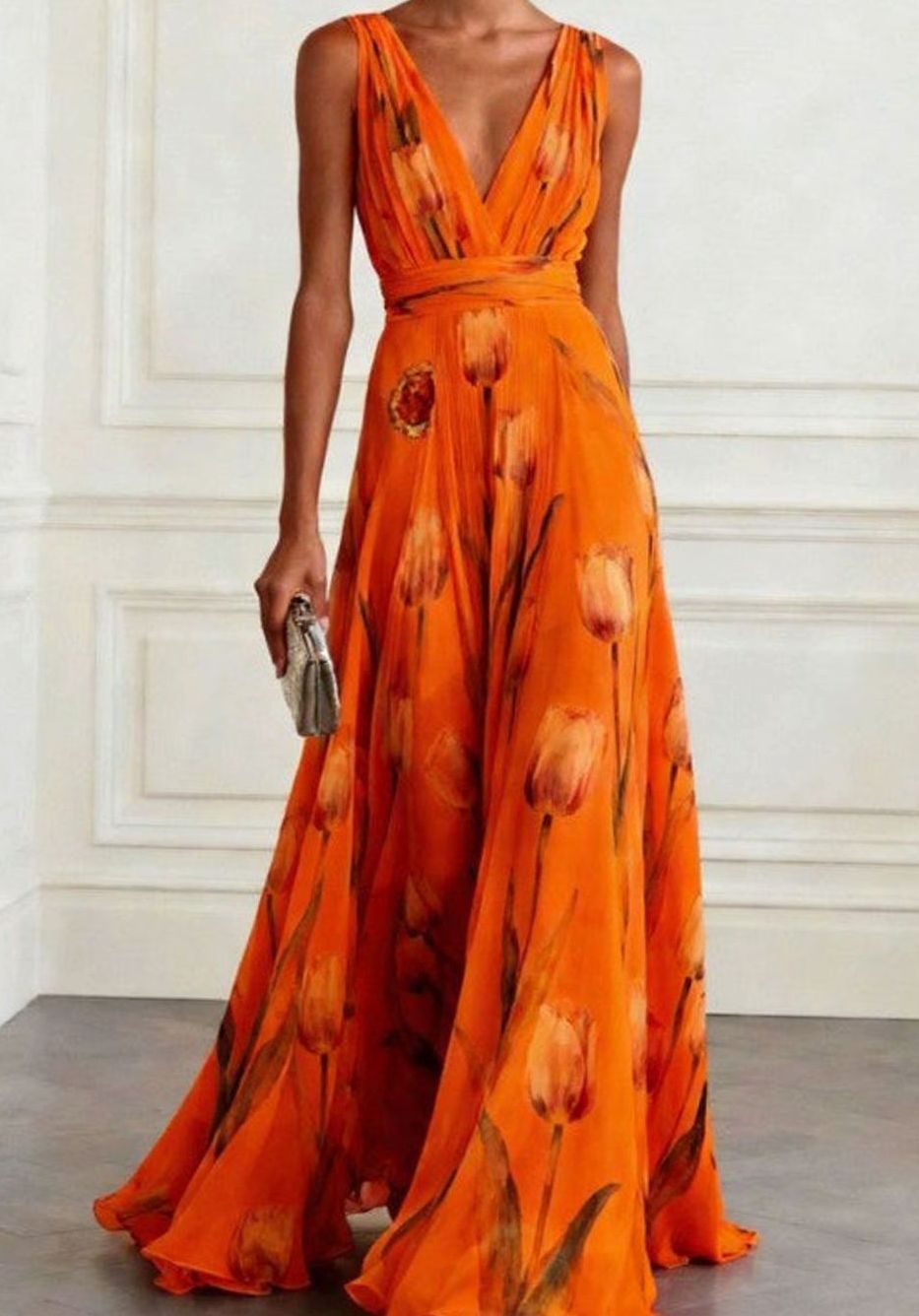 Iris | Tulip-Print Chiffon Maxi Women Party Dress