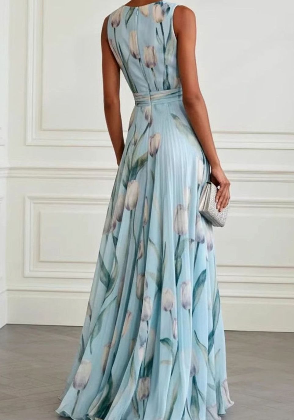 Iris | Tulip-Print Chiffon Maxi Women Party Dress