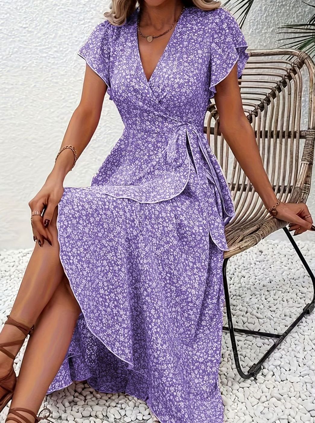 Hazel | Wrap Ruffle V-Neck Women Party Dress