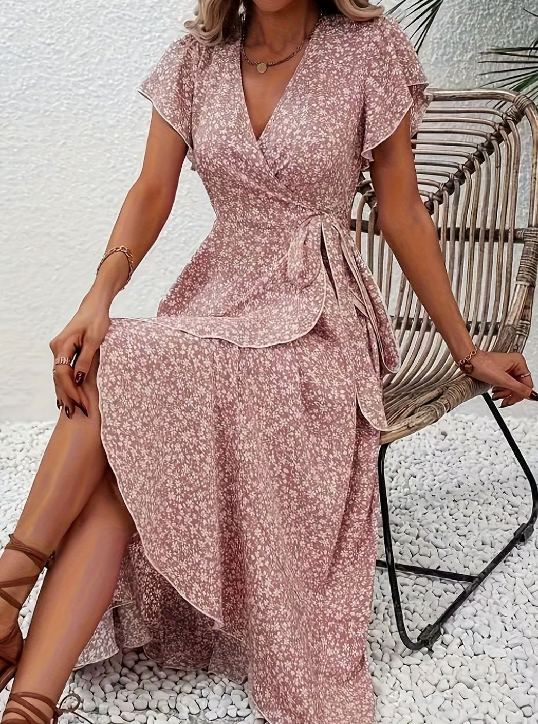 Hazel | Wrap Ruffle V-Neck Women Party Dress
